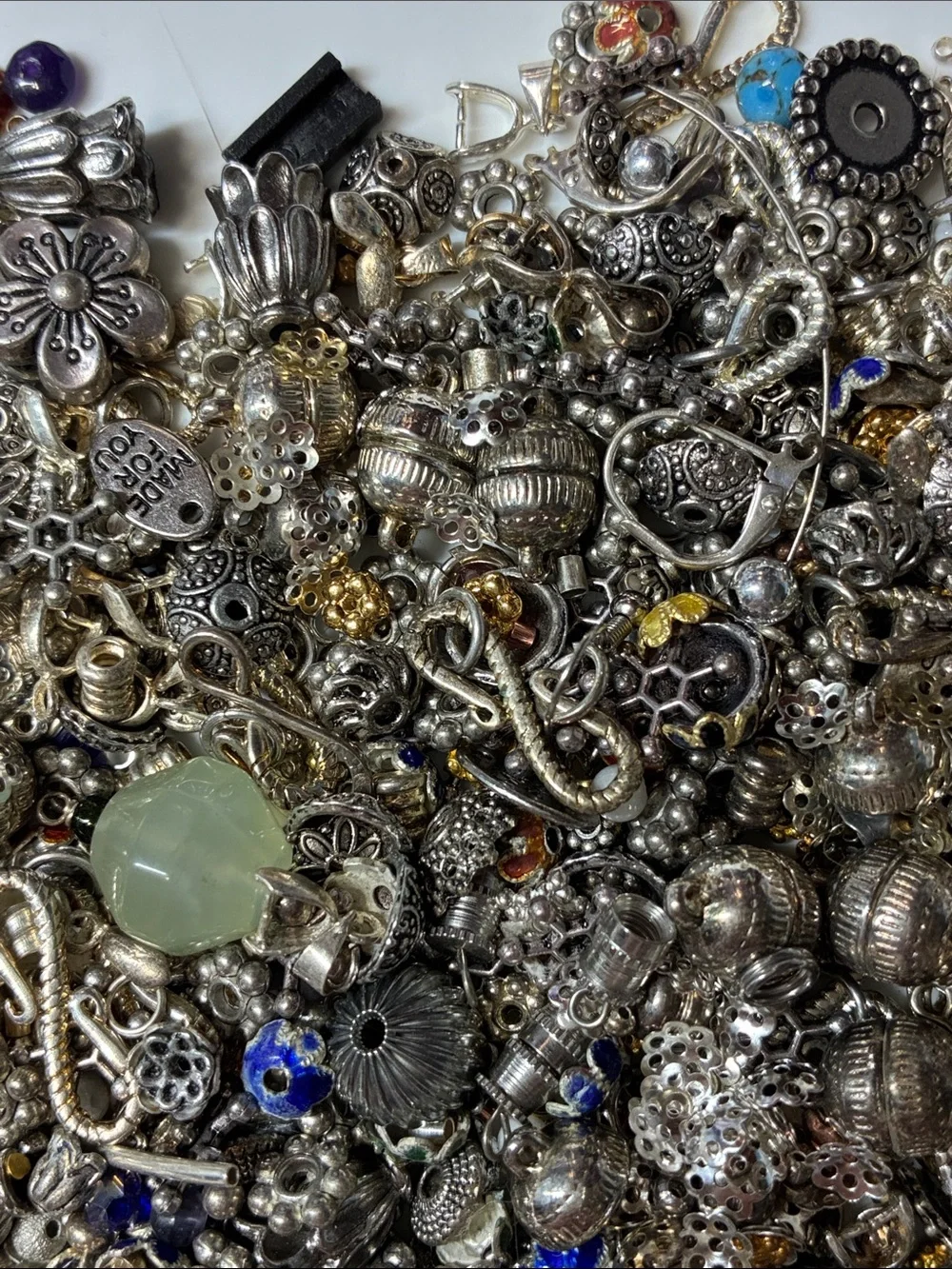 Lot of 2+ pounds of silver and gold colored jewelry making findings